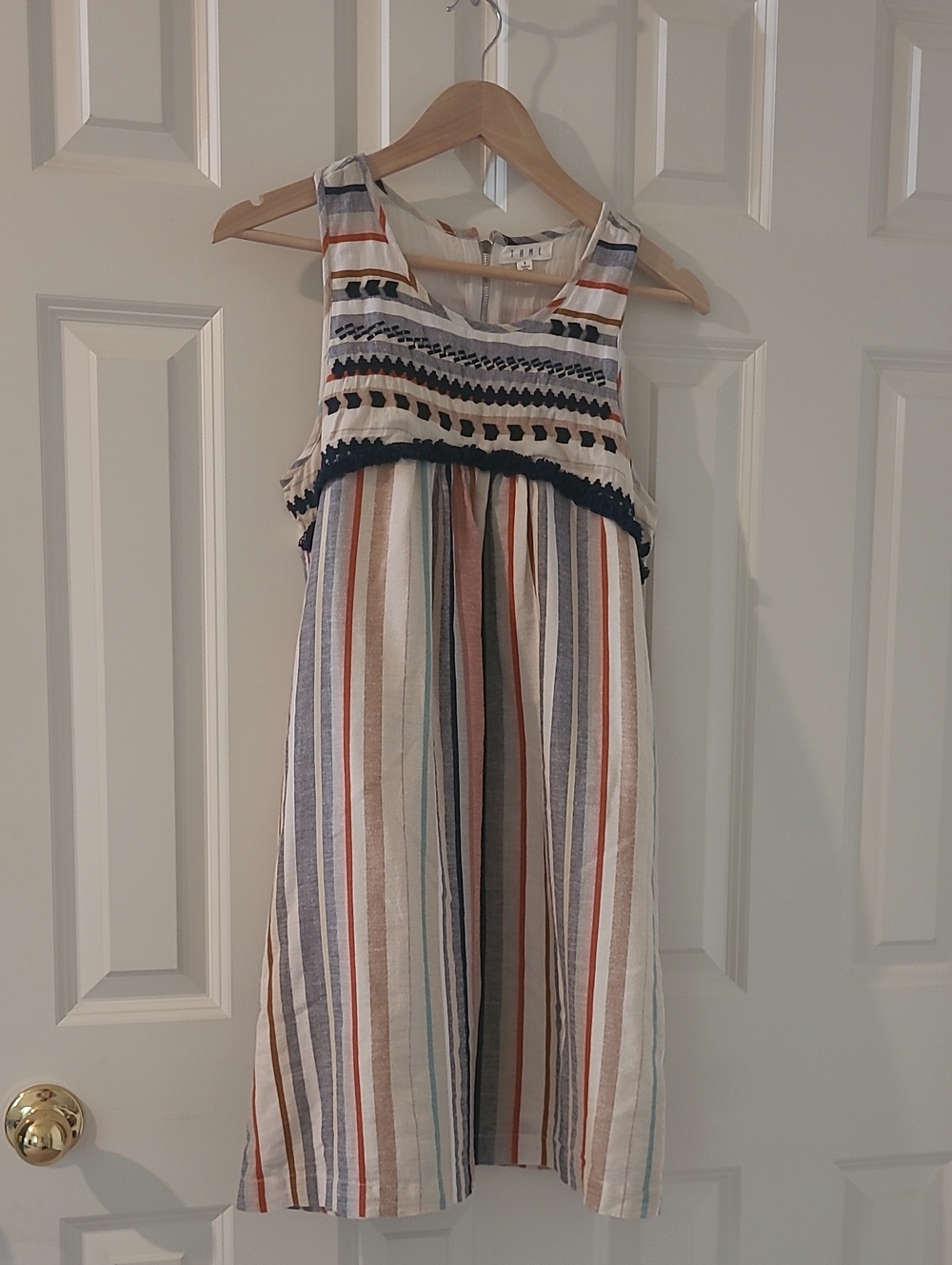 THML Striped Sundress with Embroidered Yoke - Cream, Blue, Rust